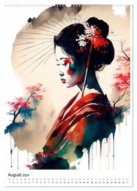 Geisha Aquarelle Japanische Kulturdamen Landschaft Und Sakura