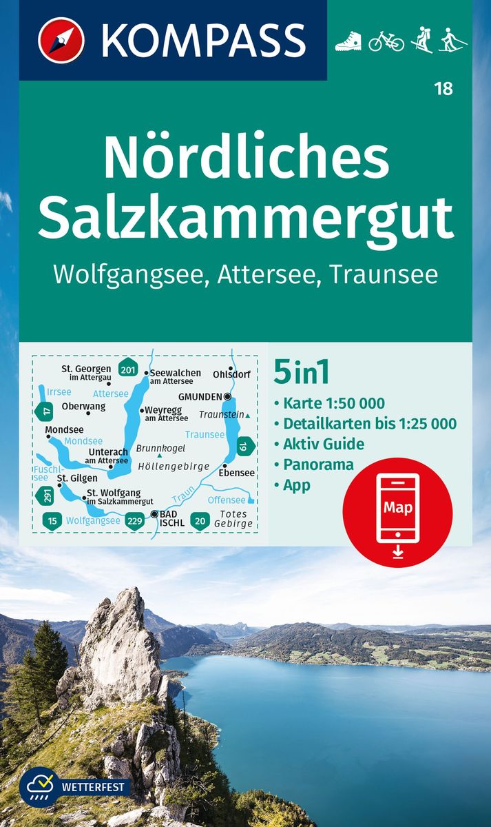 KOMPASS Wanderkarte 18 Nördliches Salzkammergut Wolfgangsee Attersee