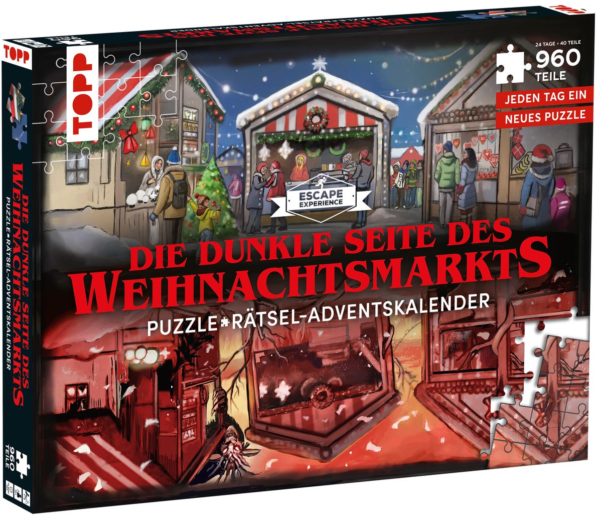 Puzzle Rätsel Adventskalender dunkle Seite des Weihnachtsmarkts