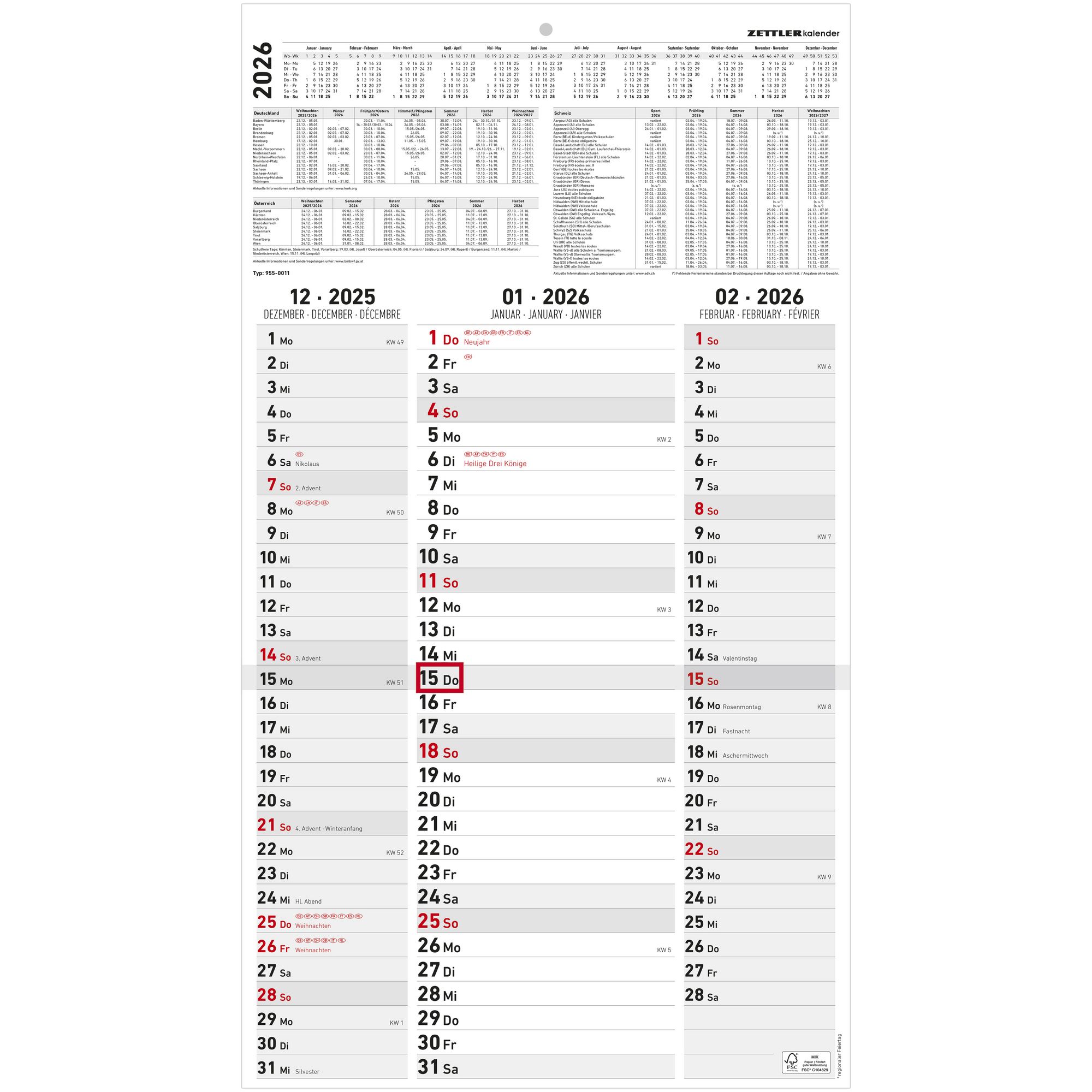 XL Jahresplaner 2026 Wandkalender KW-optimiert (A1) Produktbild-Vorschau 12