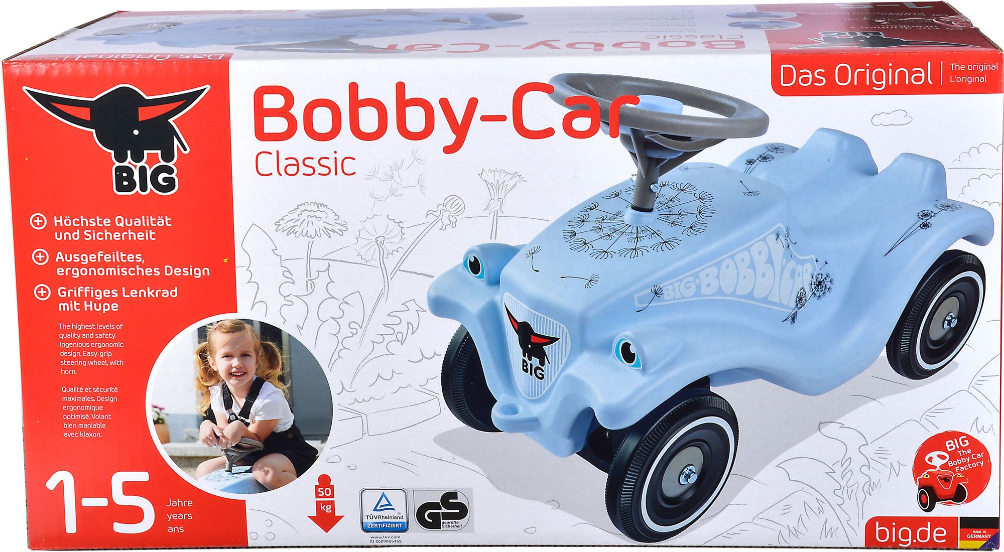 BIG 800056136 - BIG Bobby-Car-Classic, hellblau, Pusteblumen