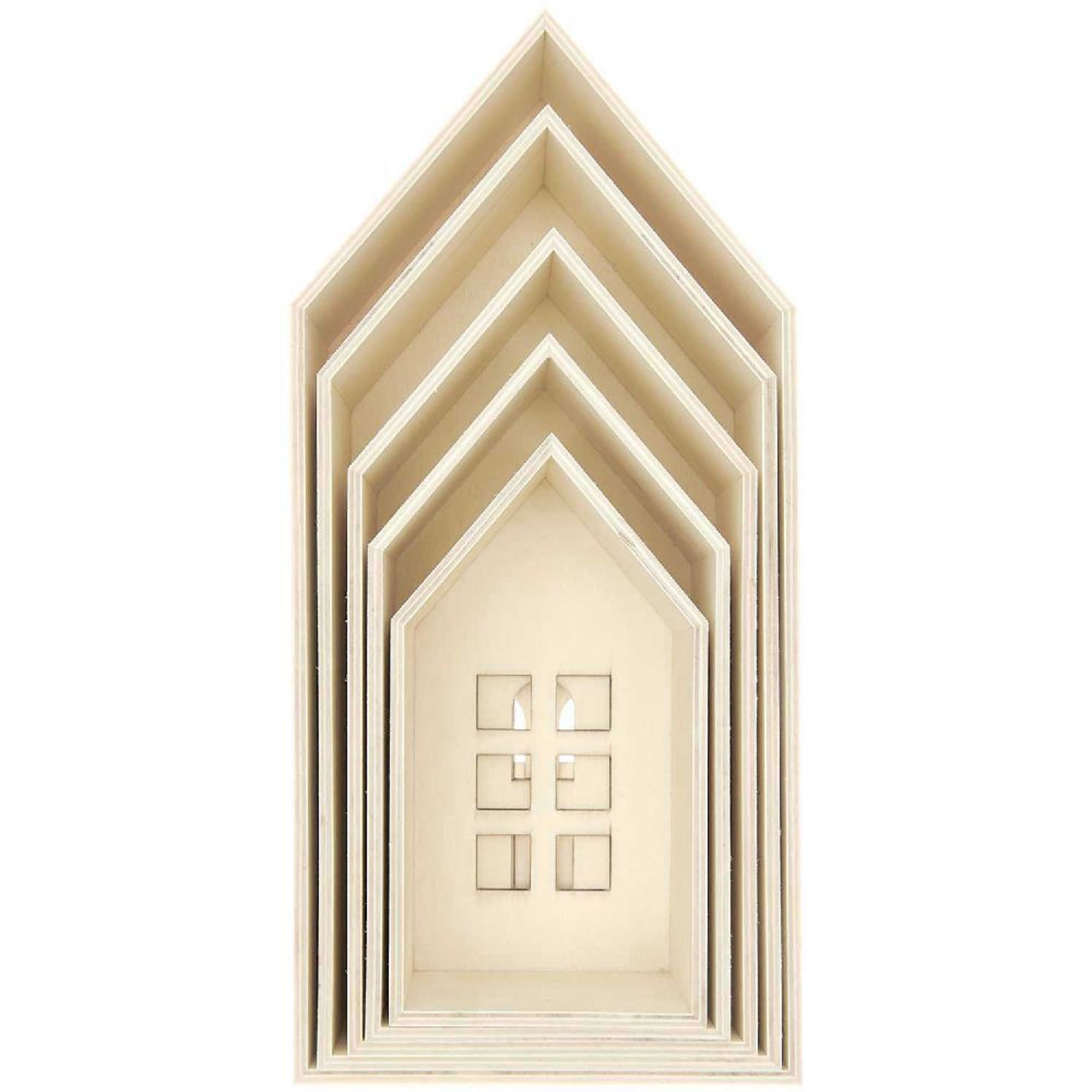 aus online bestellen 5er Set Holz-Deko-Häuser mit Fenstern,100% Holz