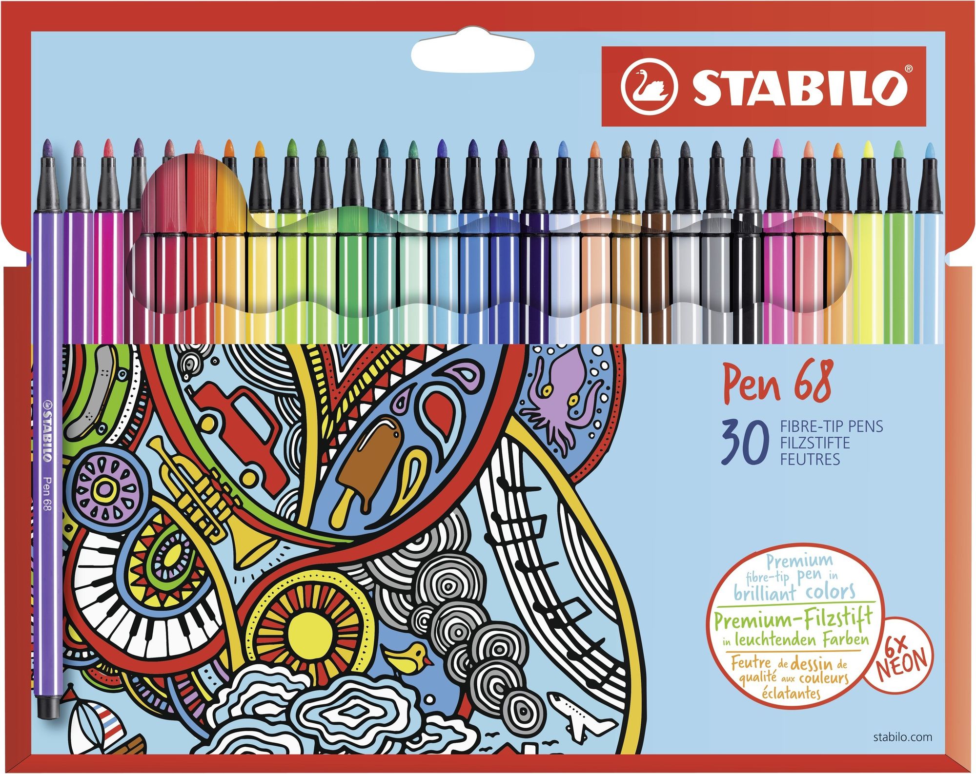 Premium-Filzstift - STABILO Pen 68 30er Pack - mit 30 verschiedenen Farben - Filzstifte - 4006381483896 | Thalia