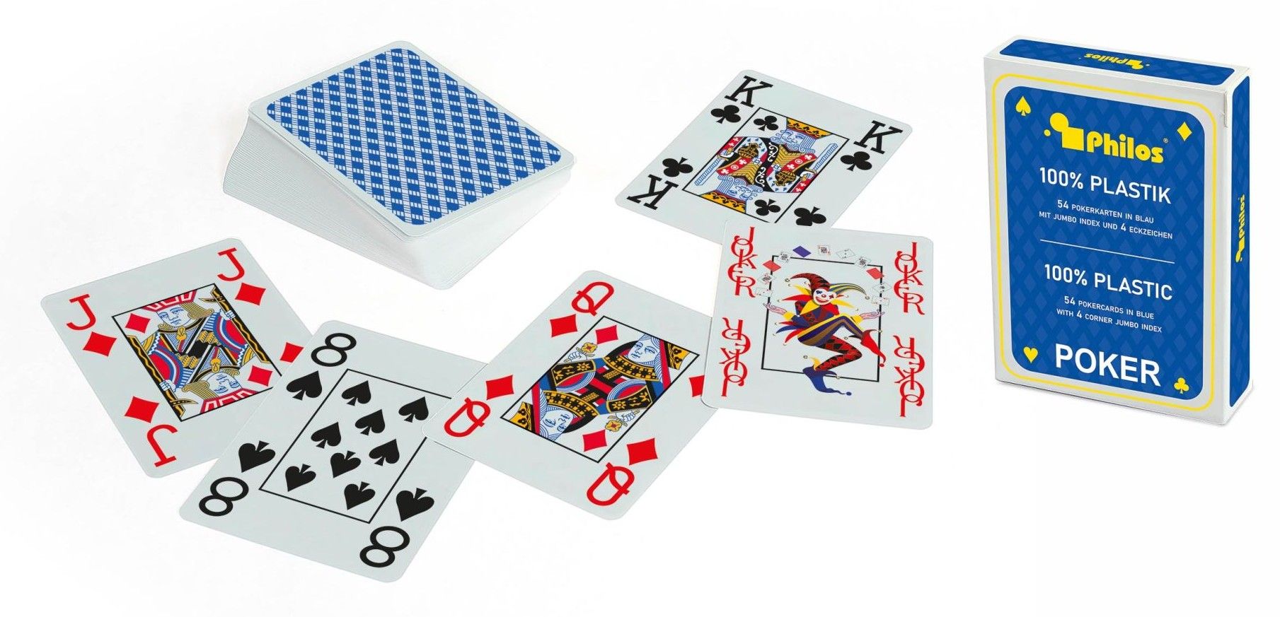 NTP Poker Long Life Spielkarten, Blau – 55 Karten Aus PVC, 65x91 Mm – Robust & Langlebig