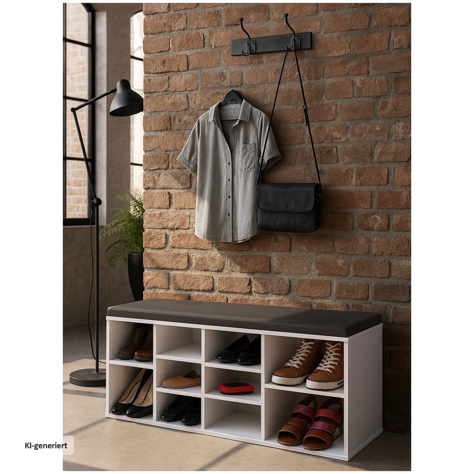 HTI-Living Schuhbank mit Sitzkissen und 10 Fächern Weiß Anthrazit Schuhregal Sitzbank Flur Garderobe kaufen
