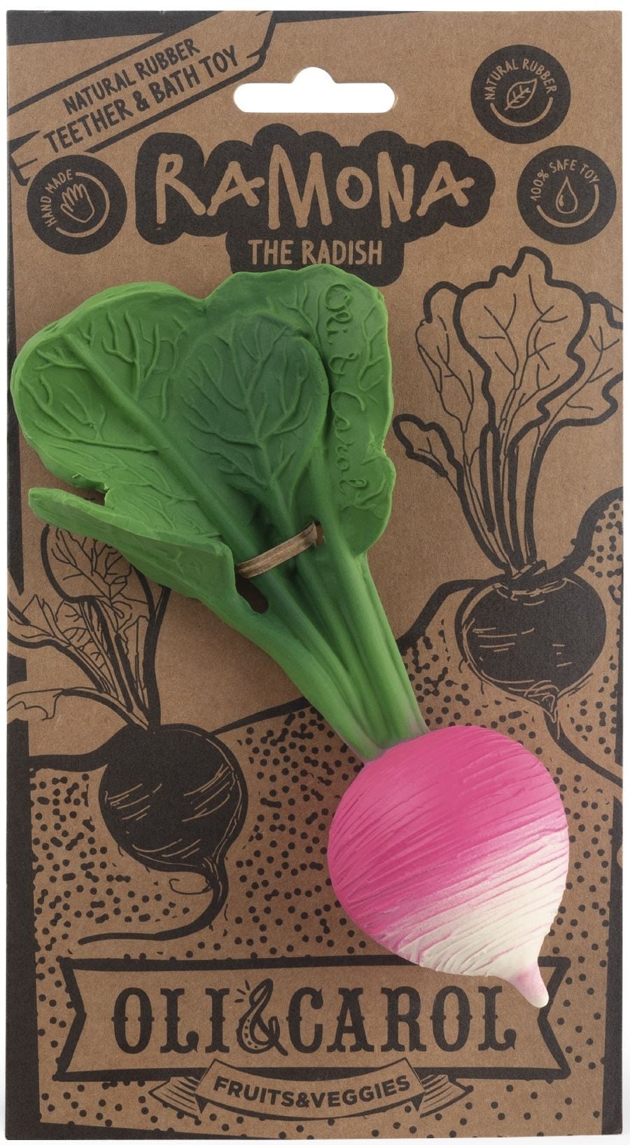 Oli & Carol Boîte à Sucette En Caoutchouc Naturel - Ramona The Radish - Hygiénique Et Écologique