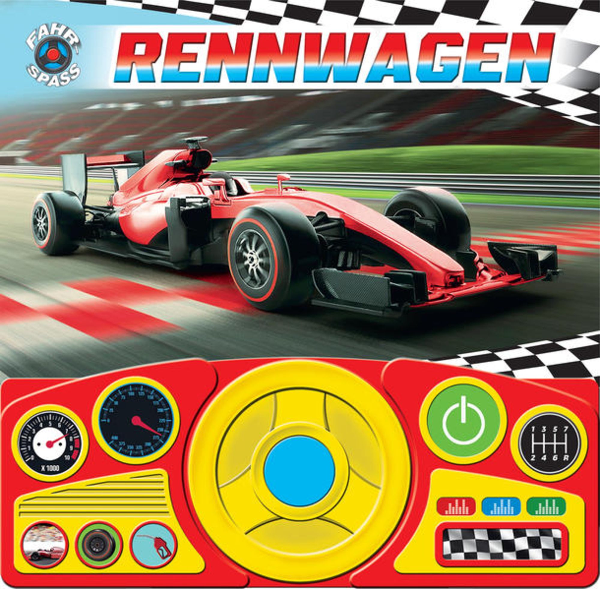 Rennwagen - Soundbuch - Pappbilderbuch mit beweglichem Lenkrad und