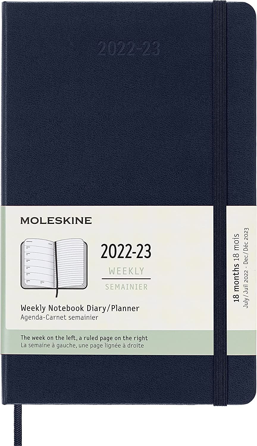 Moleskine 18 Monate Wochen Notizkalender 2022/2023, Large/A5, 1 Wo = 1 Seite, rechts linierte