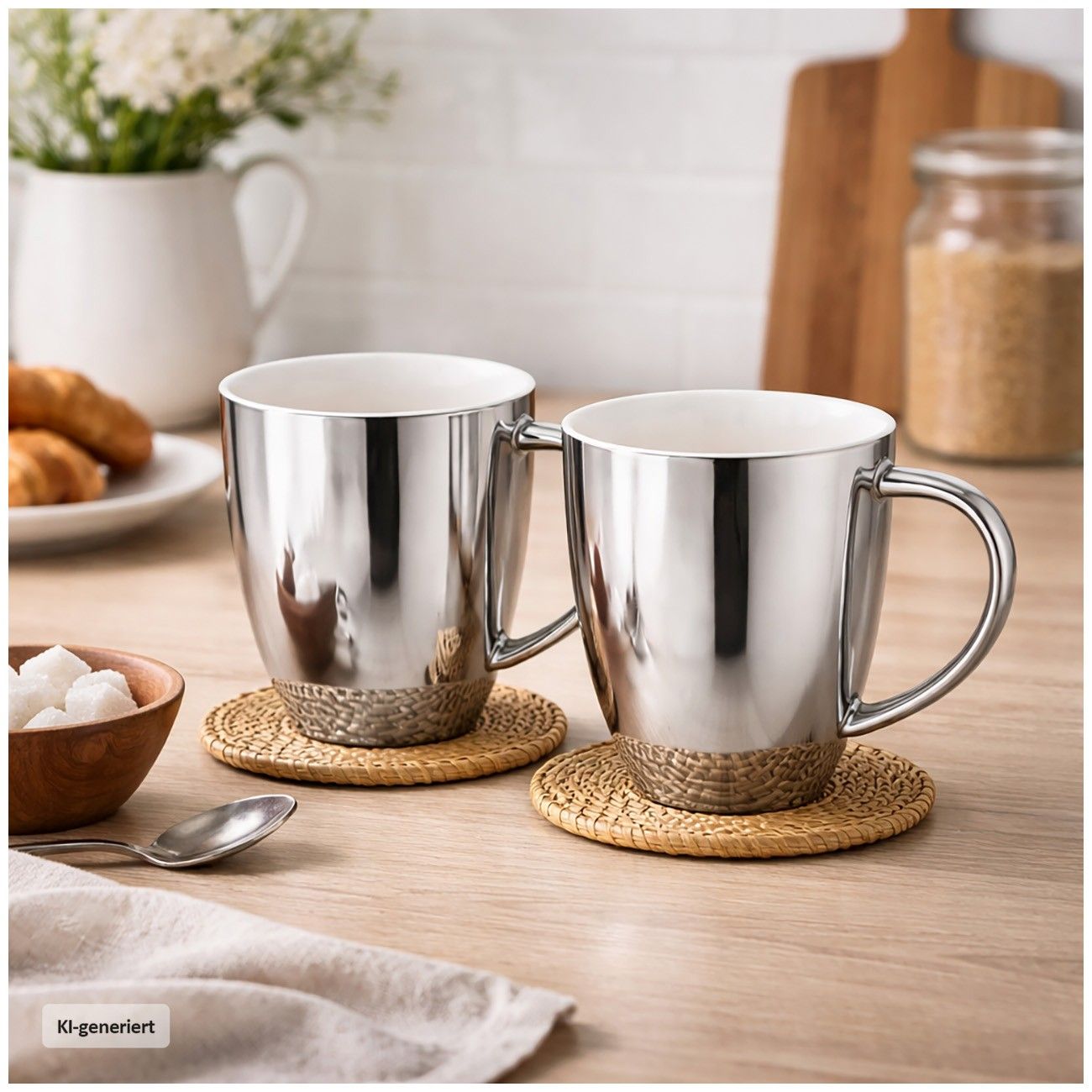 neuetischkultur Becher Set silberfarben mit Henkel 250 ml Porzellan 2 Stรผck kaufen