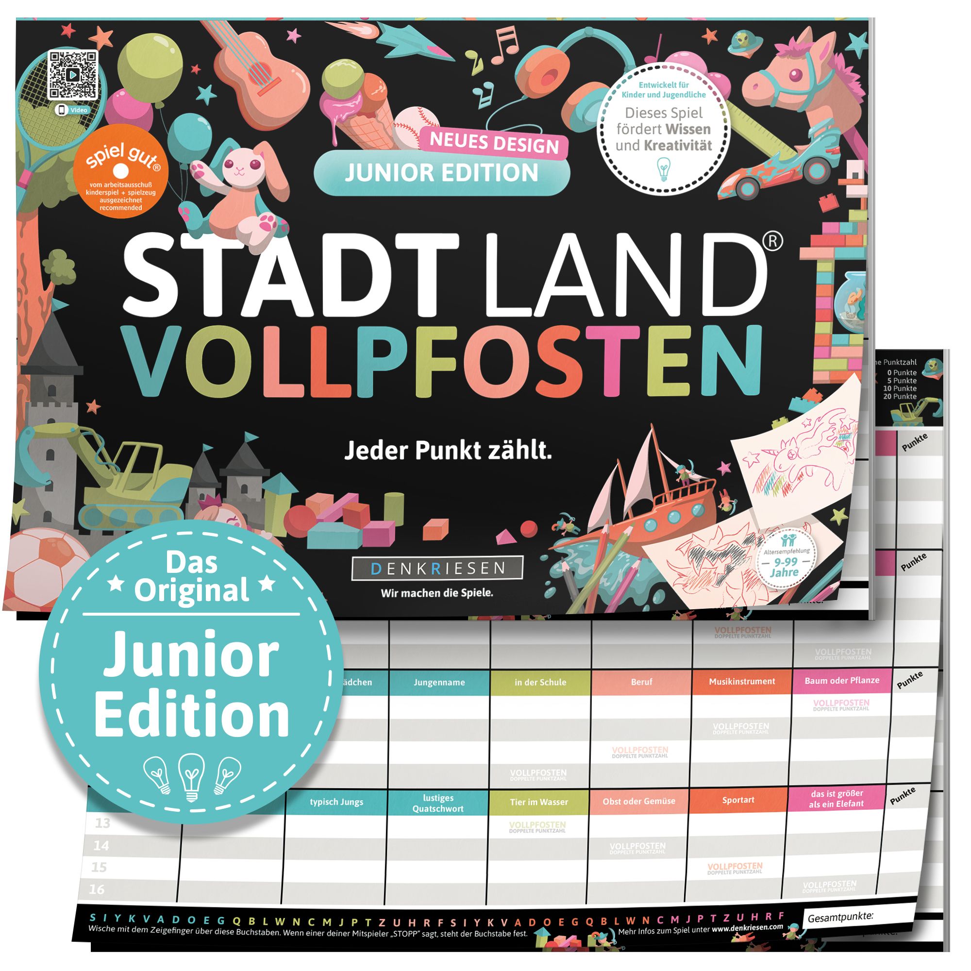 STADT LAND VOLLPFOSTEN JUNIOR-Duo | Kartenspiel & Block Für Kinder Ab 8 Jahren | 200 Kategorien