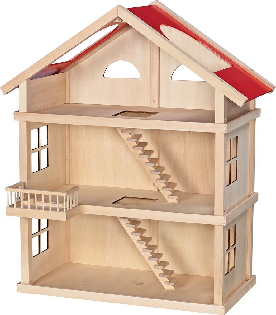 COSTWAY Maison de Poupée en Bois avec 6 Pièces & 36 Meubles, Maison de Rêve avec Toit Vert & Garage & Balcon, Conception d'angle, Jeu d'Imitation Princesse pour 3 Ans , 87 x 37 x 83 cm
