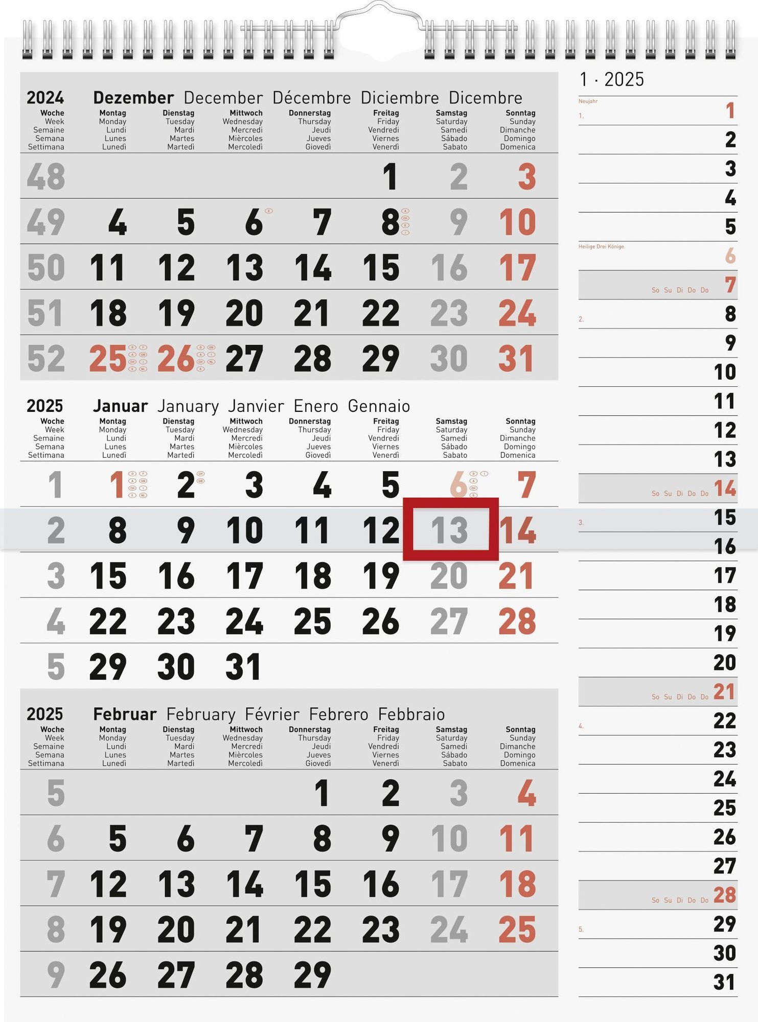 Rido/idé 7033330005 3-Monatskalender (2025) 1 Blatt = 3 Monate 300 × 