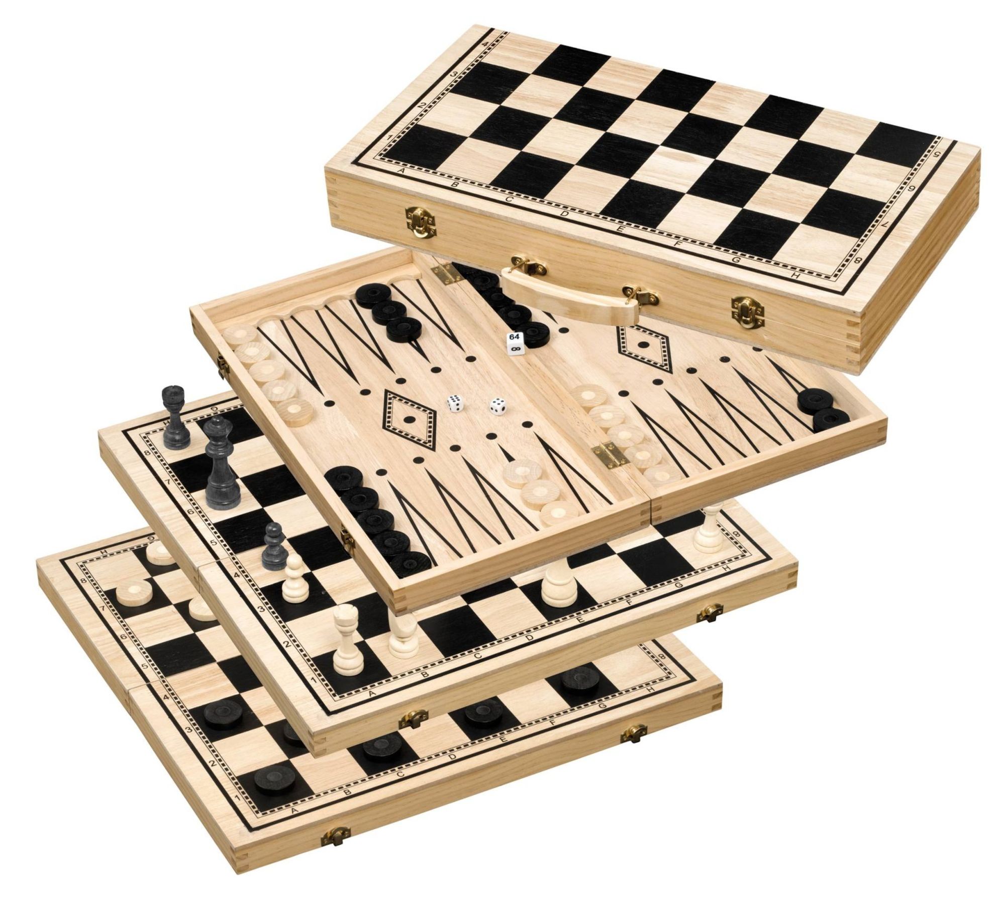 Philos 2514 - Schach-Backgammon-Dame-Set, Feld 44 mm, Königshöhe 75 mm