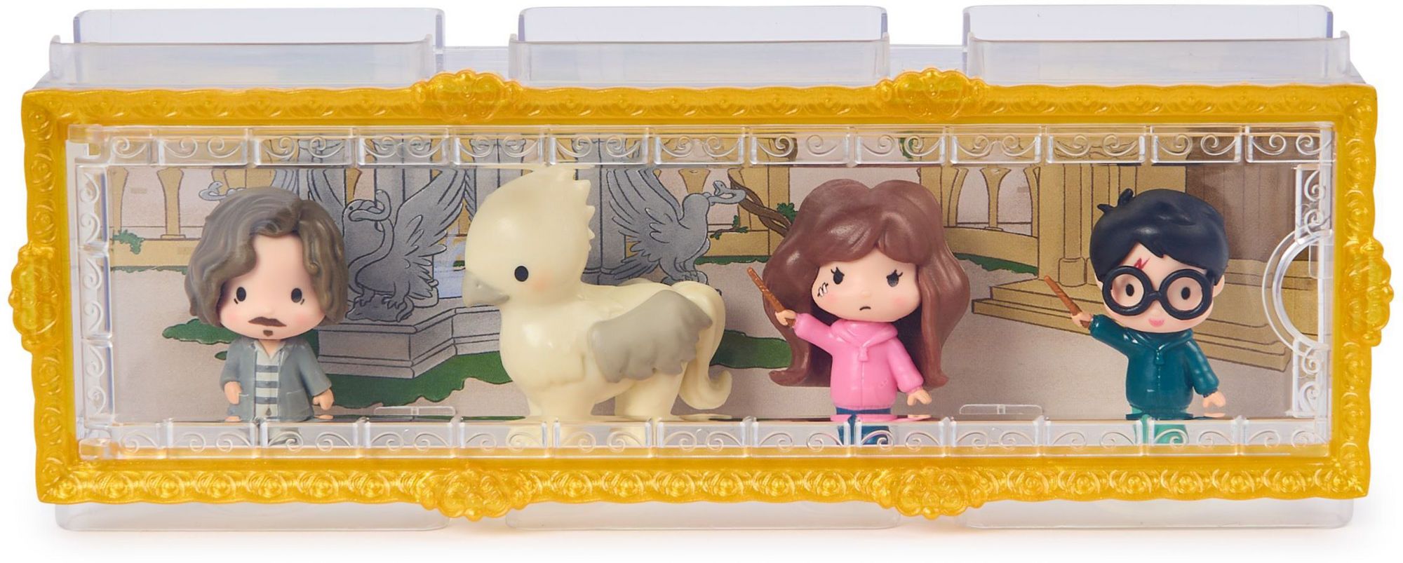 Harry Potter Micro Magical Moments Sammelfiguren-Set - Mit Harry, Hermine, Ron & Fluffy, Inkl. Setzkasten