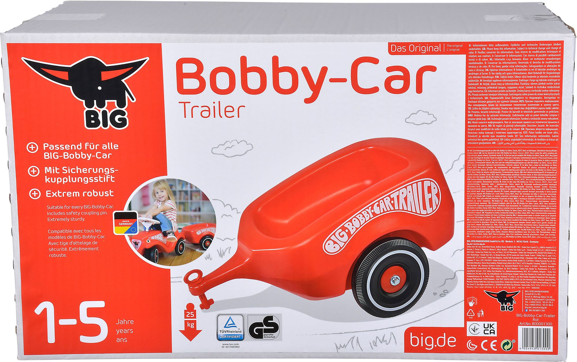 BIG Bobby-Car Trailer Anhänger - Rot (800001300) for sale online