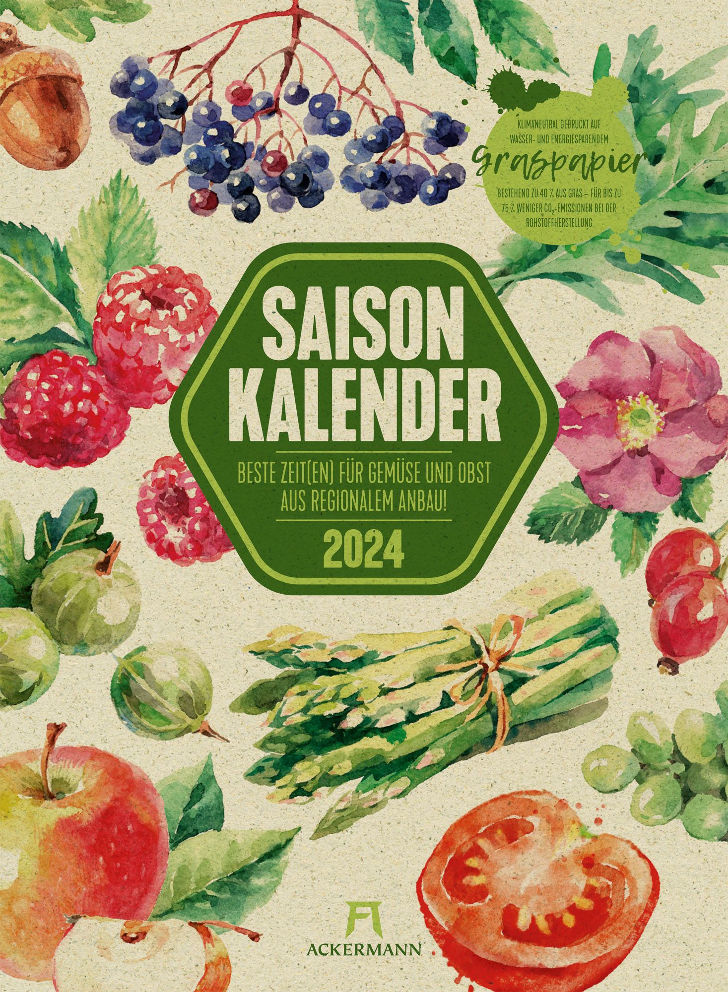 Gemüse - Graspapier-Kalender - \'Ackermann\' 2024\' Saisonkalender - Obst &