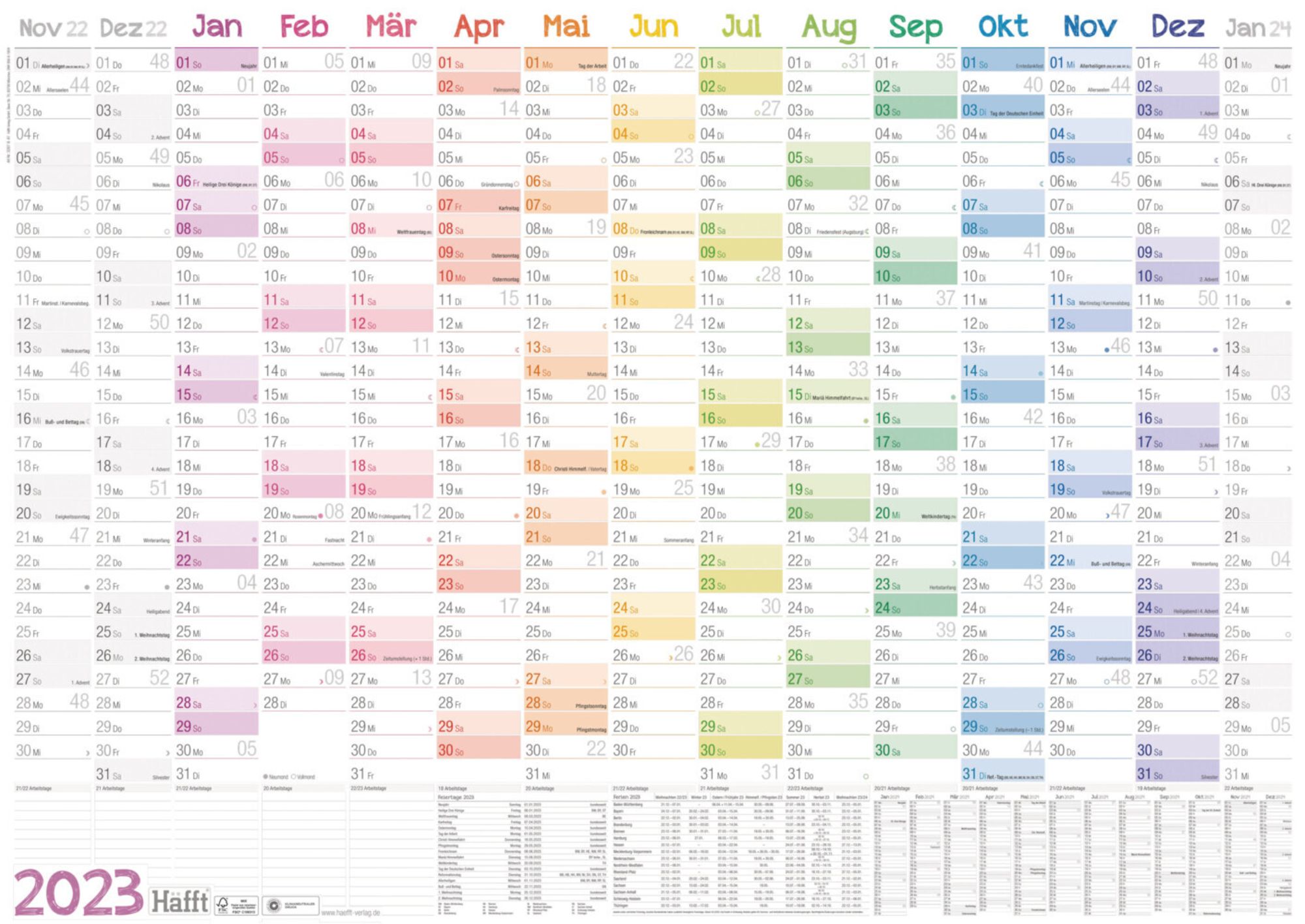 Wandkalender 2023 A1+ [Rainbow] 89 Cm X 63 Cm Gefalzt Mit Extra A4 ...