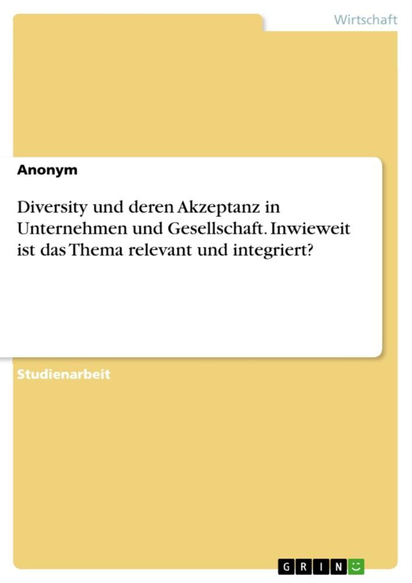 'Diversity Und Deren Akzeptanz In Unternehmen Und Gesellschaft ...