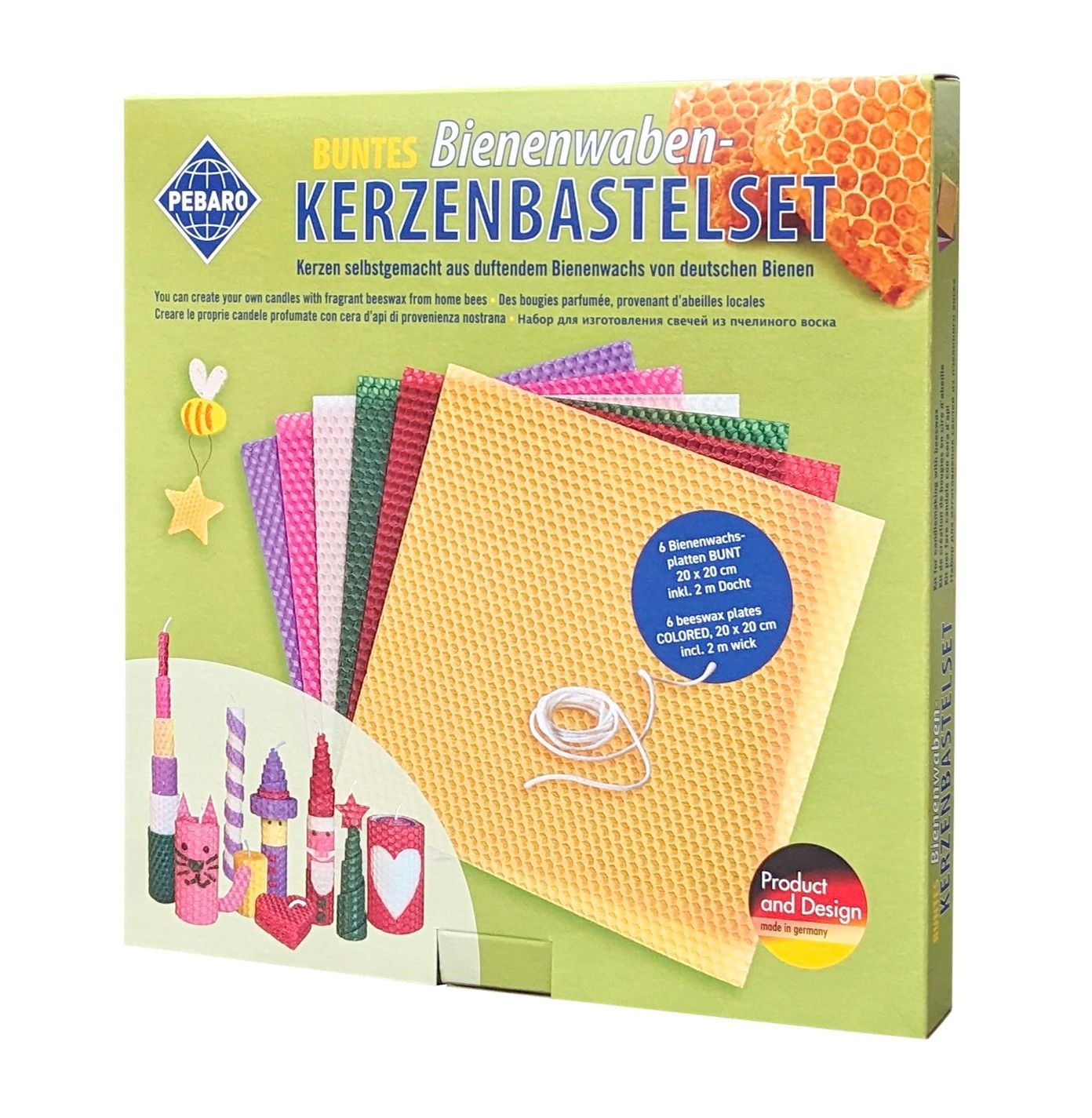 PEBARO WACHS-SET 3 - Bienenwaben-Kerzenbastelset BUNT