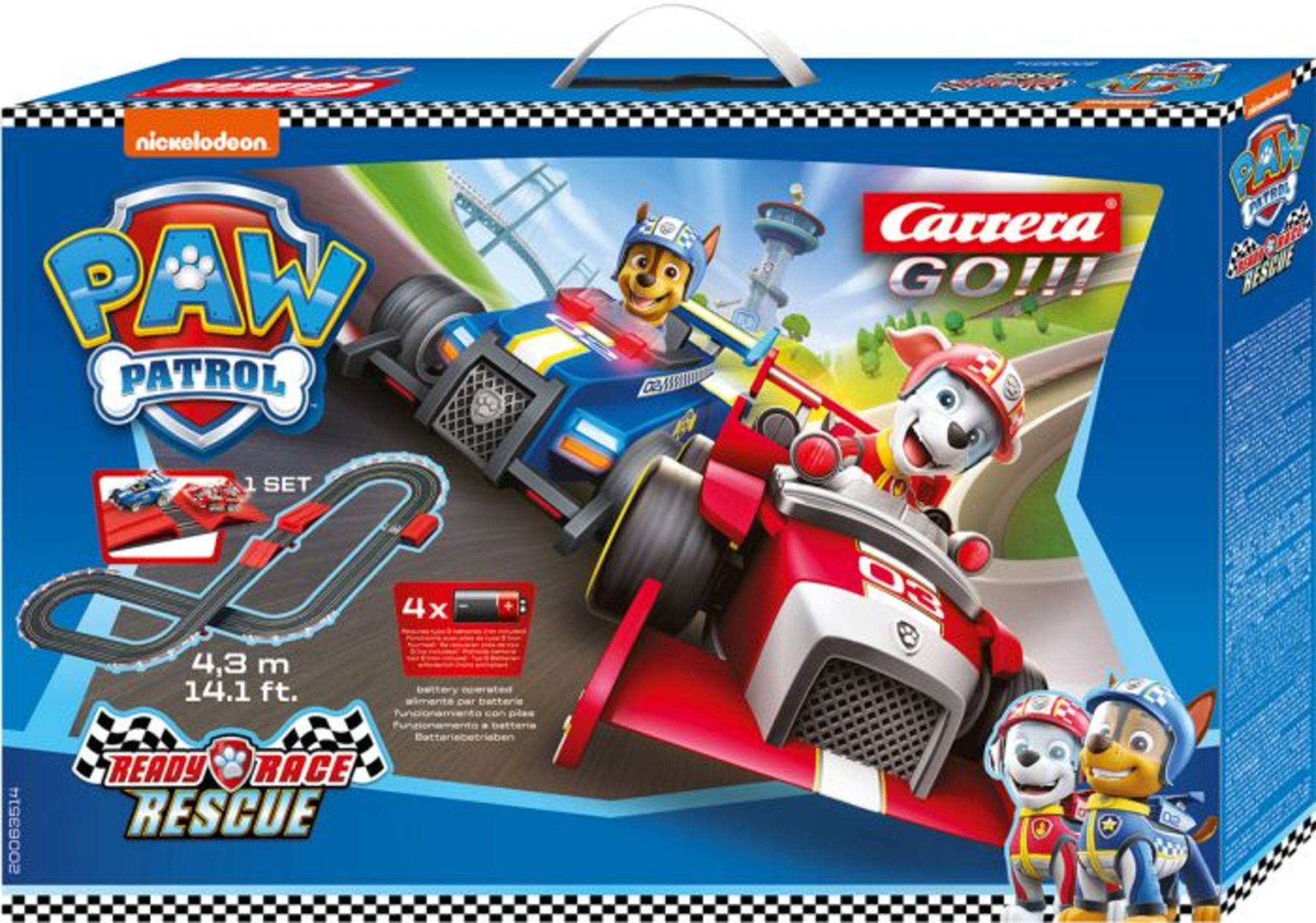 CARRERA GO!!! 20063514 - Paw Patrol Ready Race Rescue, Autorennbahn,  batteriebetrieben, 2 Autos' kaufen - Spielwaren
