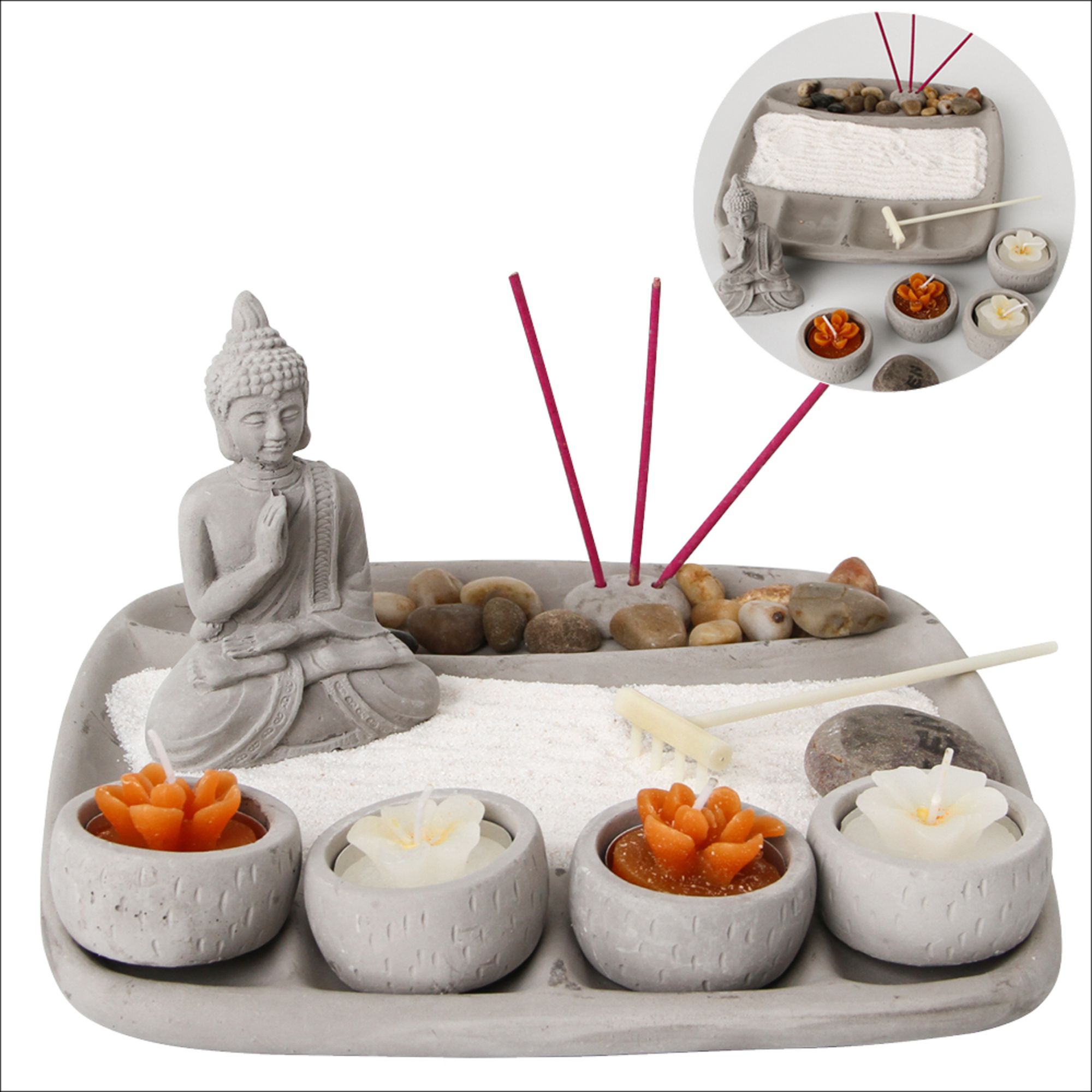 Zen Garten, Zement, grau, Format ca. 24 x 24 x 12 cm online bestellen