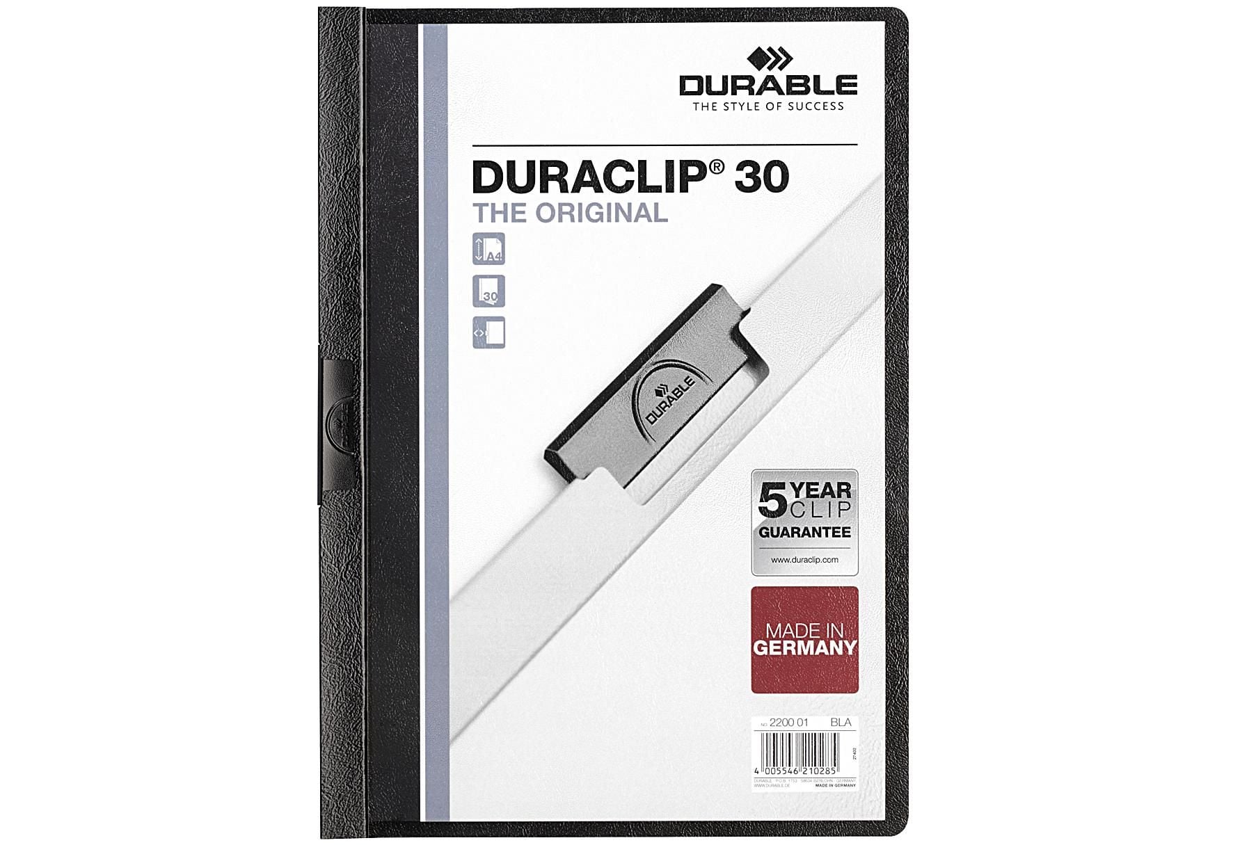 Durable Klemm-Mappe Duraclip (Original 30, Hartfolie, bis 30 Blatt A4, Beutel à 5 Stück) weiß, 222702 | Cliphefter für 30 Blatt A4, farbiges Rückenteil, transparenter Deckel, Klemme aus Spezialstahl, 3 mm Durable Klemm-Mappe Duraclip (Original 30, Hartfolie, bis 30 Blatt A4, Beutel à 5 Stück) weiß, 222702 | Cliphefter für 30 Blatt A4, farbiges Rückenteil, transparenter Deckel, Klemme aus Spezialstahl, 3 mm