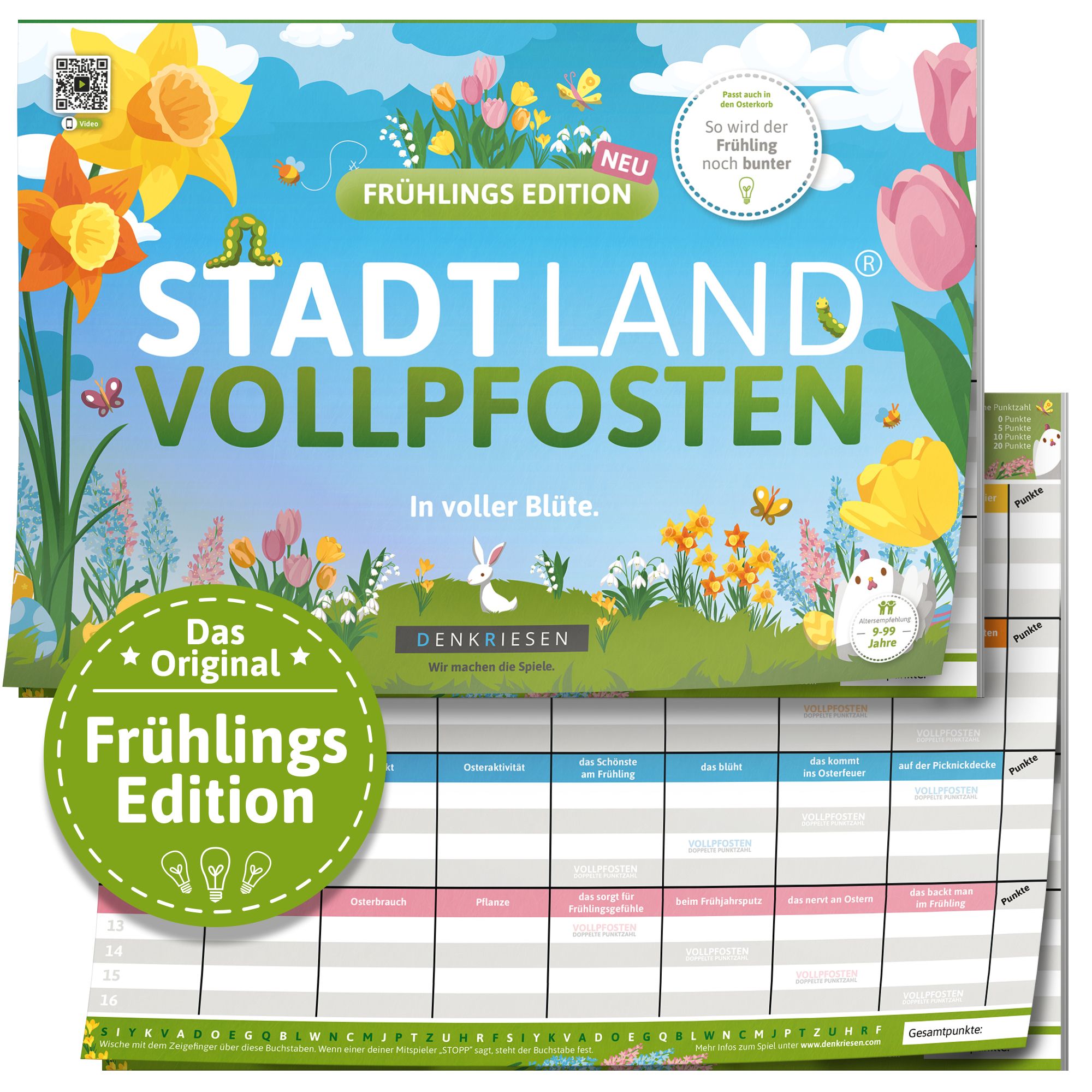 DENKRIESEN Stadt Land VOLLPFOSTEN® Horror Edition – Gioco Da Tavolo A Tema Horror, 50 Fogli DIN A4, Per Feste E Halloween, Dai 12 Anni