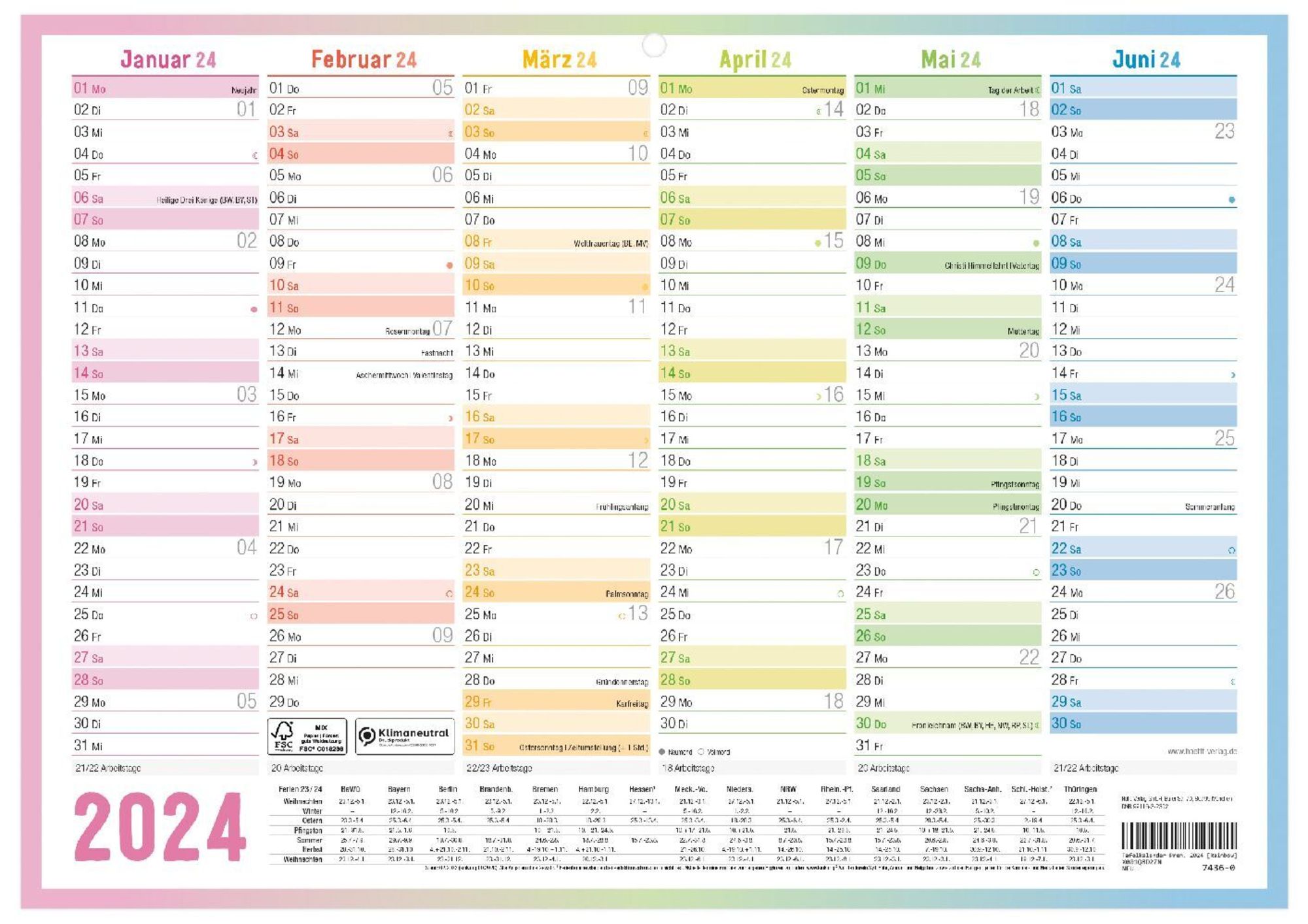 'Tafelkalender Premium 2024 A4 [Rainbow]' 'Kalender'