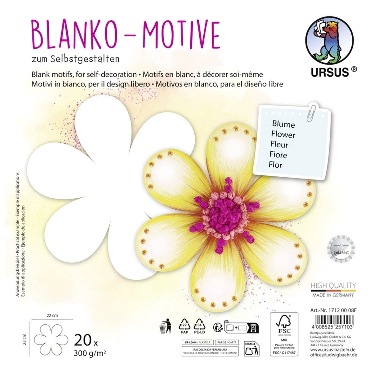URSUS Kinderbasteln Blanko-Motive Blume, 20 Blatt kaufen
