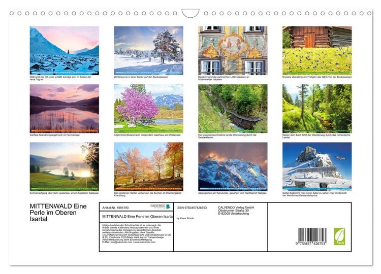 Produktbild: MITTENWALD Eine Perle im Oberen Isartal (Wandkalender 2026 DIN A3 quer), CALVENDO Monatskalender
