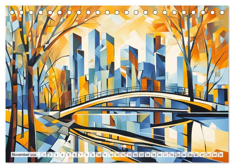 Produktbild: Kubistische Stadtlandschaften - Geometrische Urban Art am Wasser (Tischkalender 2026 DIN A5 quer), CALVENDO Monatskalender