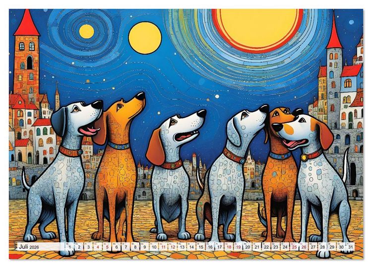 Produktbild: Bunte Hundebande (hochwertiger Premium Wandkalender 2026 DIN A2 quer), Kunstdruck in Hochglanz