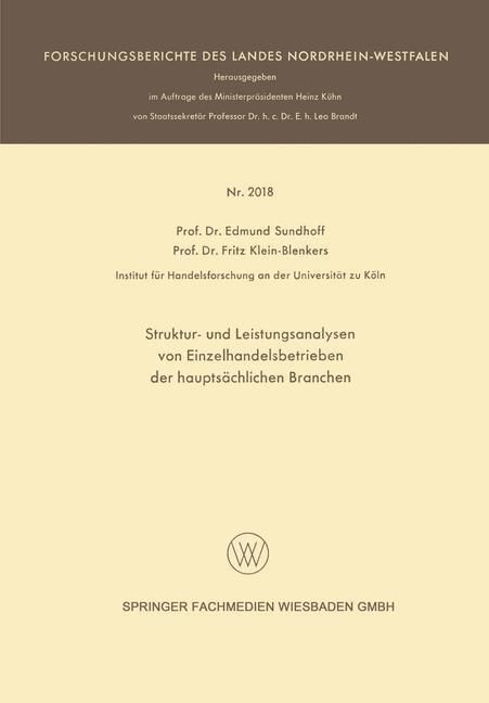 Produktbild: Struktur- und Leistungsanalysen von Einzelhandelsbetrieben der haupts&auml;chlichen Branchen