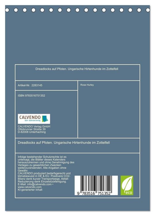 Produktbild: Dreadlocks auf Pfoten. Ungarische Hirtenhunde im Zottelfell (Tischkalender 2027 DIN A5 hoch), CALVENDO Monatskalender