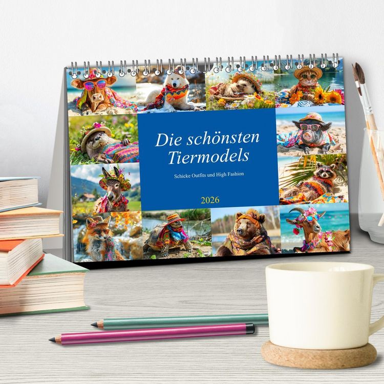 Produktbild: Die sch&ouml;nsten Tiermodels. Schicke Outfits und High Fashion (Tischkalender 2026 DIN A5 quer), CALVENDO Monatskalender