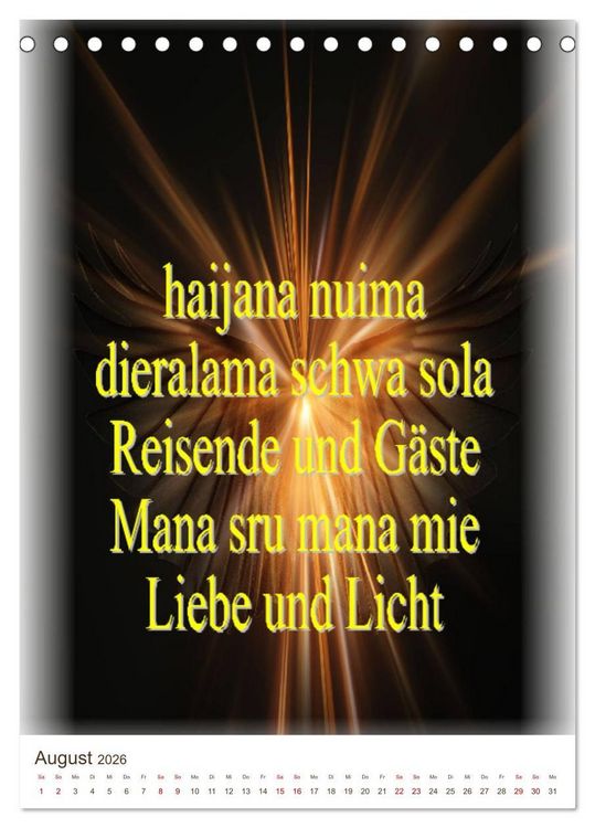 Produktbild: Heilende Mantras in der Lichtsprache des Universums (Tischkalender 2026 DIN A5 hoch), CALVENDO Monatskalender