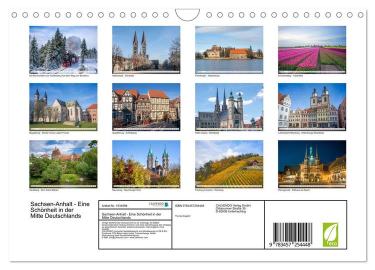 Produktbild: Sachsen-Anhalt - Eine Sch&ouml;nheit in der Mitte Deutschlands (Wandkalender 2026 DIN A4 quer), CALVENDO Monatskalender