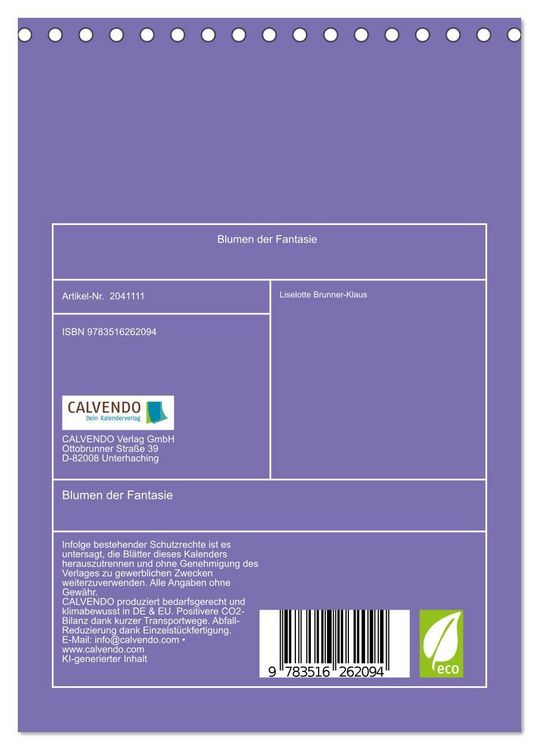 Produktbild: Blumen der Fantasie (Tischkalender 2026 DIN A5 hoch), CALVENDO Monatskalender
