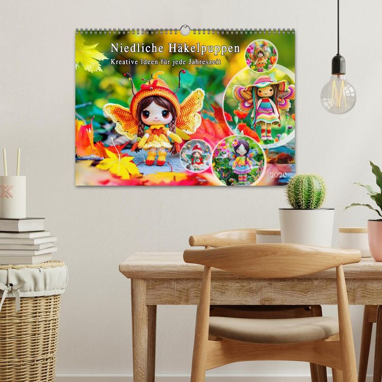 Produktbild: Niedliche H&auml;kelpuppen - Kreative Ideen f&uuml;r jede Jahreszeit (Wandkalender 2026 DIN A3 quer), CALVENDO Monatskalender