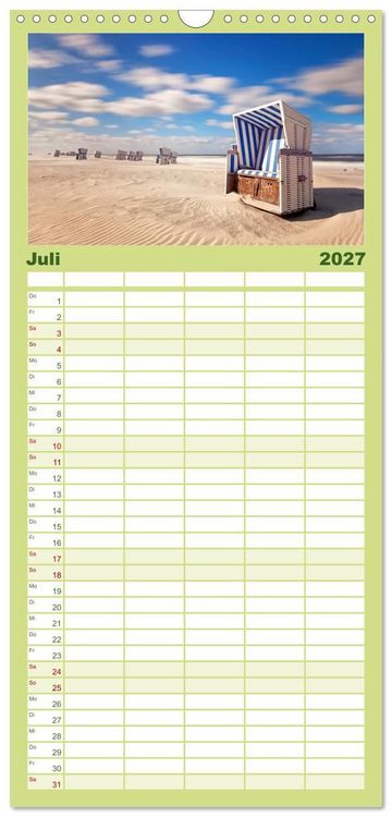 Produktbild: Familienplaner 2027 - SYLT hinter den D&uuml;nen mit 5 Spalten (Wandkalender, 21 x 45 cm) CALVENDO