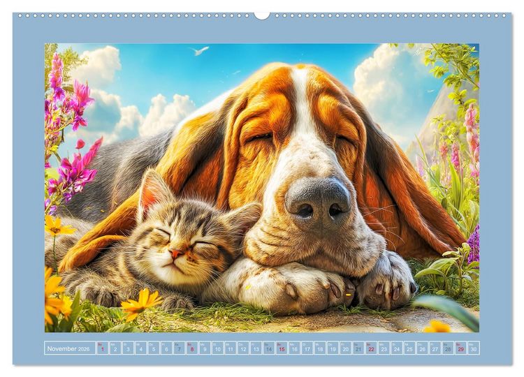 Produktbild: Schlappohren-Zauber. Fr&ouml;hliche Bassets in bunten Momenten (hochwertiger Premium Wandkalender 2026 DIN A2 quer), Kunstdruck in Hochglanz