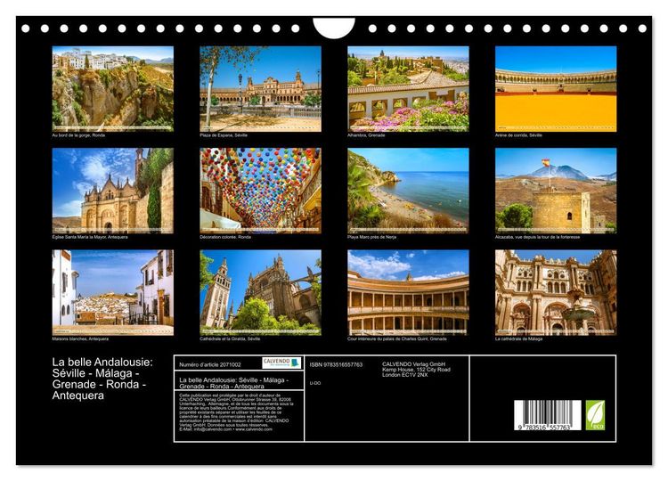 Produktbild: La belle Andalousie: S&eacute;ville - M&aacute;laga - Grenade - Ronda - Antequera (Calendrier mural 2026 DIN A4 vertical), CALVENDO calendrier mensuel