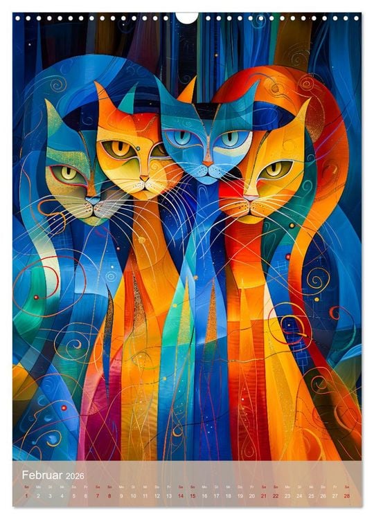 Produktbild: Astrale Katzen - Abstrakte Kunst f&uuml;r Katzenliebhaber (Wandkalender 2026 DIN A3 hoch), CALVENDO Monatskalender