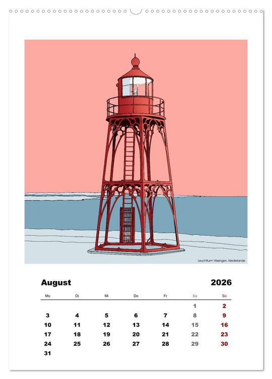 Produktbild: Leuchtt&uuml;rme der Welt - illustriert (Wandkalender 2026 DIN A2 hoch), CALVENDO Monatskalender
