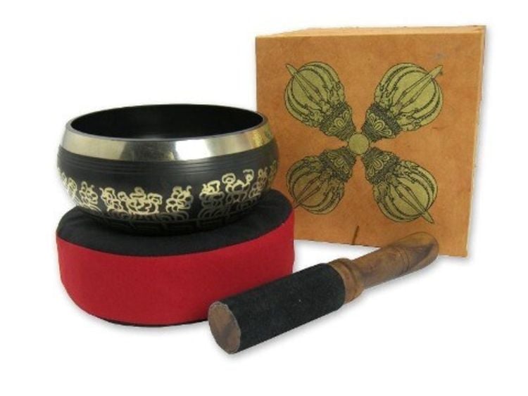 Produktbild: Geschenkset mit gr&ouml;sserer Klangschale in brauner Box mit Aufdruck