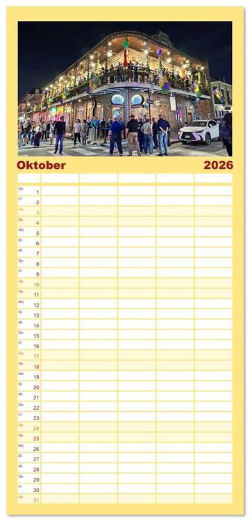 Produktbild: Familienplaner 2026 - So sch&ouml;n ist New Orleans mit 5 Spalten (Wandkalender, 21 x 45 cm) CALVENDO