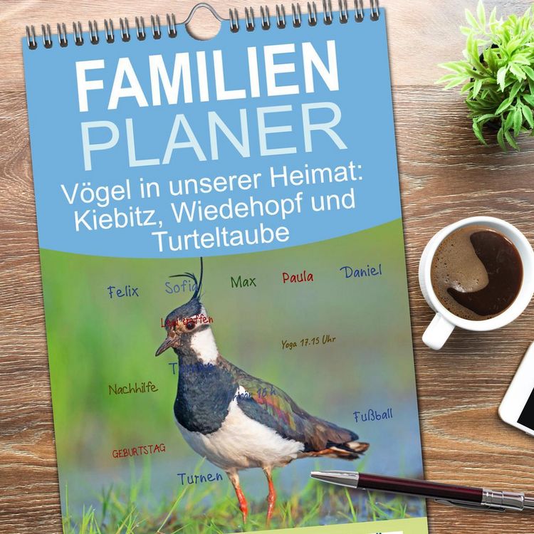 Produktbild: Familienplaner 2026 - V&ouml;gel in unserer Heimat: Kiebitz, Wiedehopf und Turteltaube mit 5 Spalten (Wandkalender, 21 x 45 cm) CALVENDO