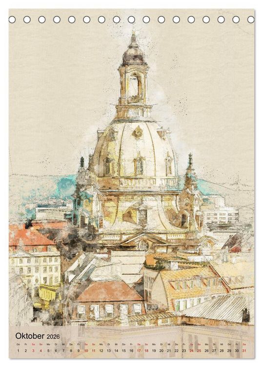 Produktbild: Dresden wie gemalt (Tischkalender 2026 DIN A5 hoch), CALVENDO Monatskalender