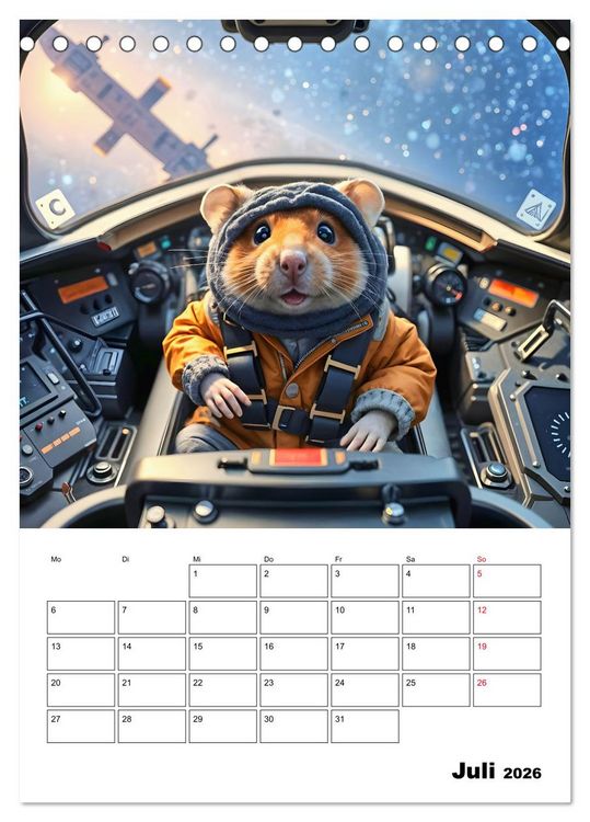 Produktbild: Space Hamster - Mit KI Hamster Astronauten im Weltall (Tischkalender 2026 DIN A5 hoch), CALVENDO Monatskalender
