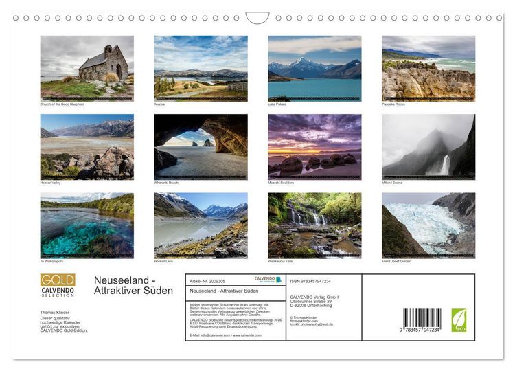 Produktbild: Neuseeland - Attraktiver S&uuml;den (Wandkalender 2026 DIN A3 quer), CALVENDO Monatskalender
